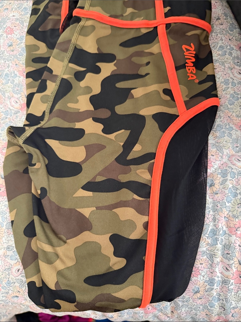 Zumba Fitness Camo Rash Guard with Orange Trim S GUC